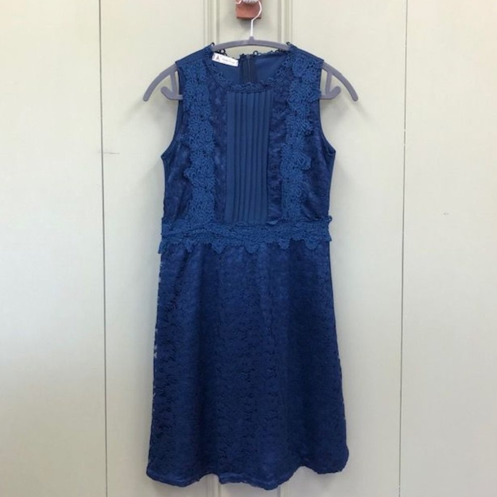 Blue Sleeveless Lace Dress